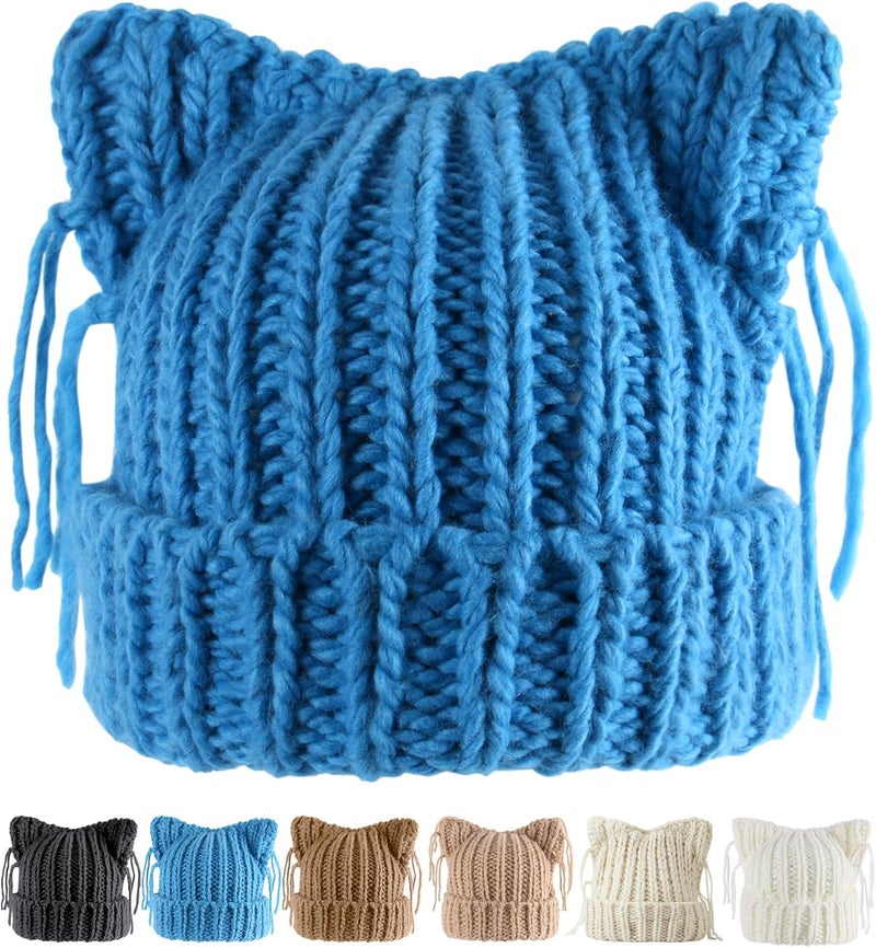 Babalet Store Cat Ear Beanie for Women Warm Winter Cap Chunky Knit Crochet Hat Slouchy Fox Hat Women Winter Trendy Headwear - Image 1